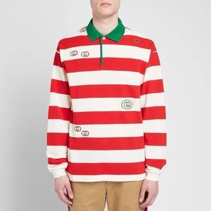 Gucci Long Sleeved Striped Logo Polo